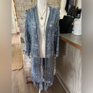 Roaman's Light Blue-Grey Open-Knit Cardigan